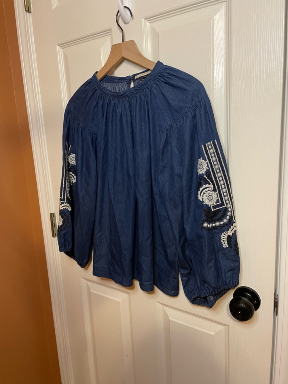 Ne Quittezpas by Anthropologie Genissat Peasant Top in Dark Denim Size Small - Picture 4 of 10